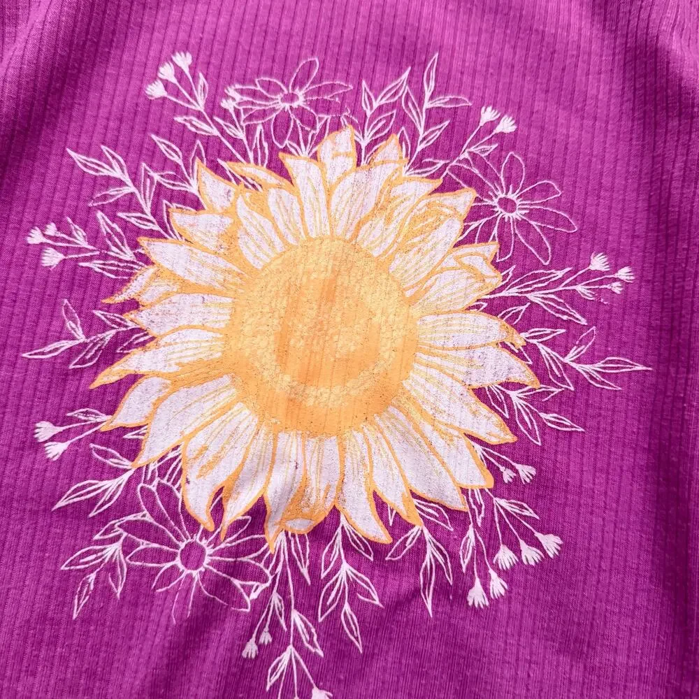 Maurice’s Evsie Pink Ribbed Sunflower Long Sleeve Top